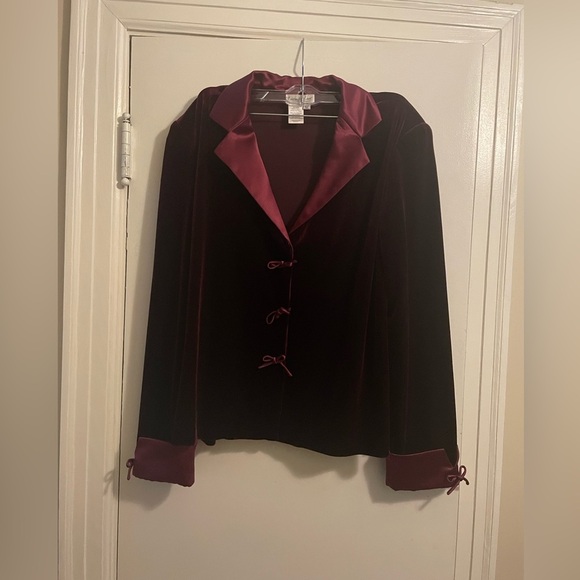 Coldwater Creek Burgundy Wine Velvet Satin Jacket Blazer Size 12 - Picture 1 of 9